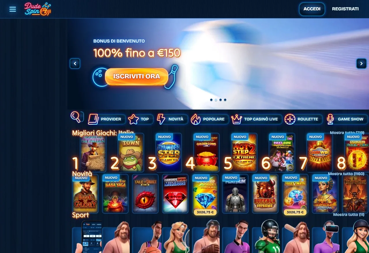 migliori casino epay: la pagina principale di DudeSpin