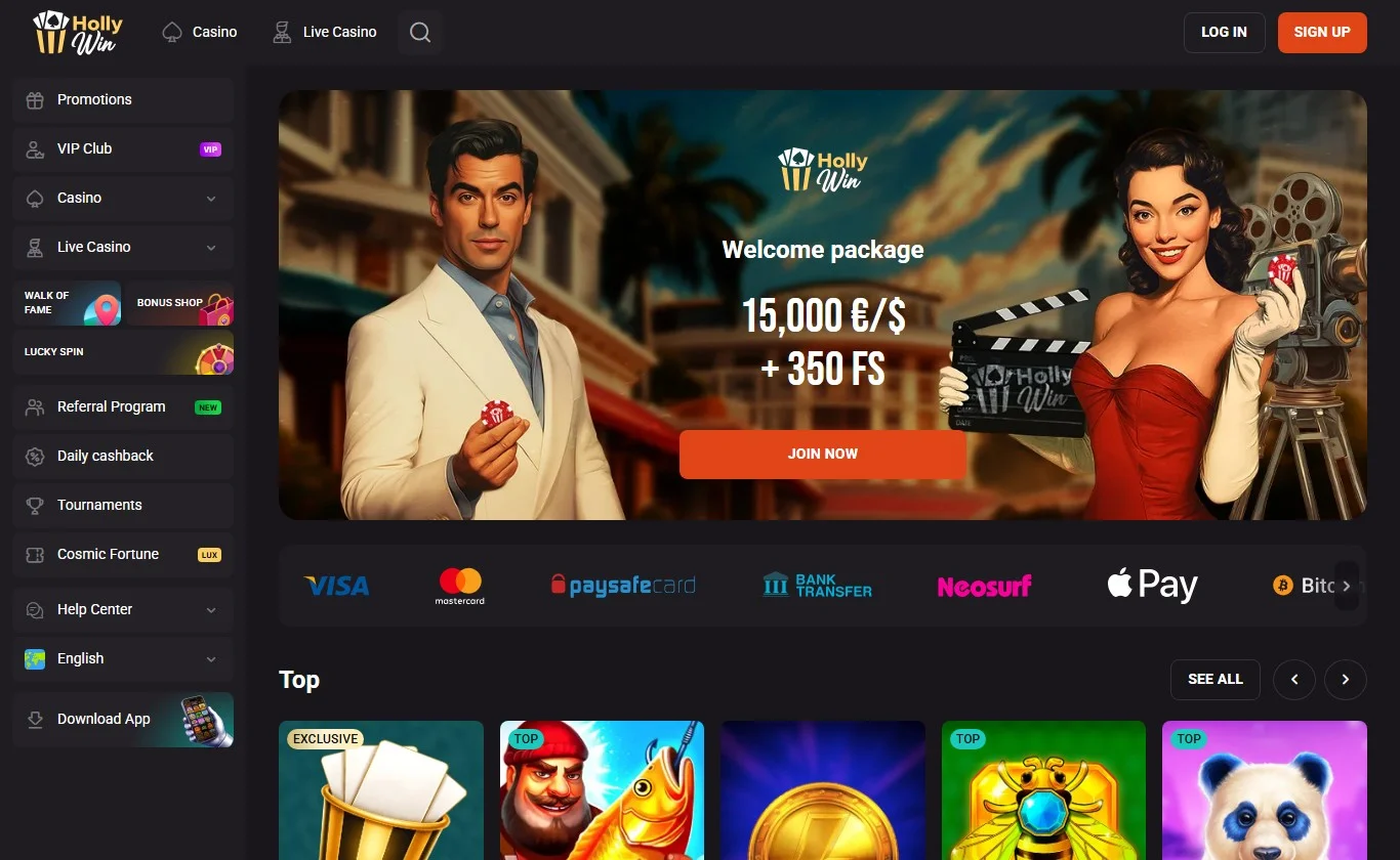 casino epay italia: la homepage del casinò Hollywin